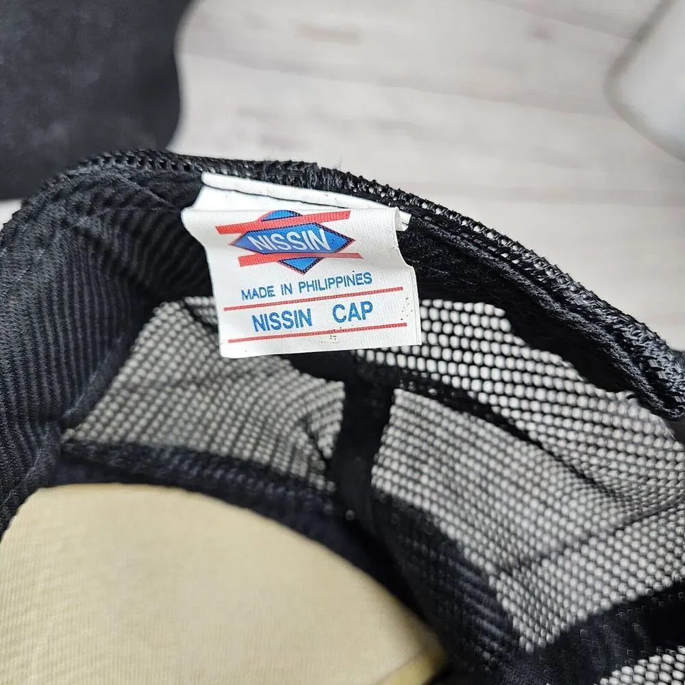 Vintage Nissin Cap Black Mesh Rope Snapback Hat Double J Tire Center